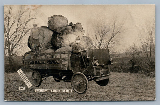 EXAGGERATED NEBRASKA CABBAGE ANTIQUE REAL PHOTO POSTCARD RPPC collage MONTAGE