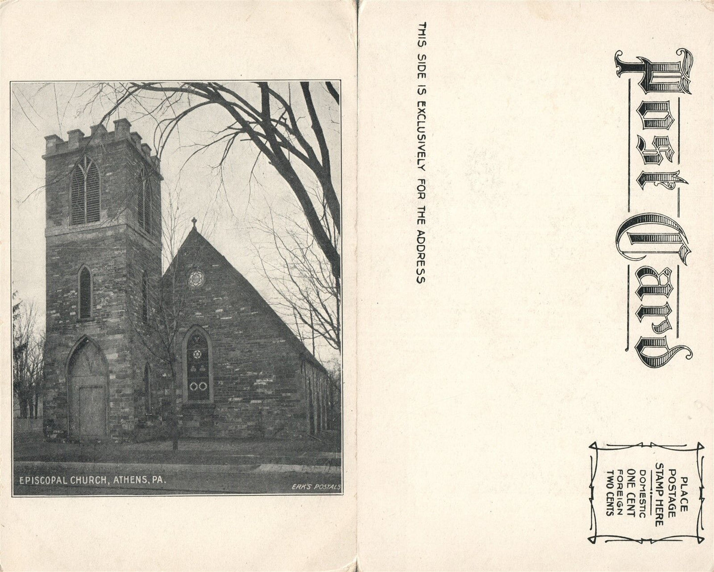 ATHENS PA EPISCOPAL CHURCH UNDIVIDED ANTIQUE POSTCARD