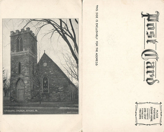 ATHENS PA EPISCOPAL CHURCH UNDIVIDED ANTIQUE POSTCARD