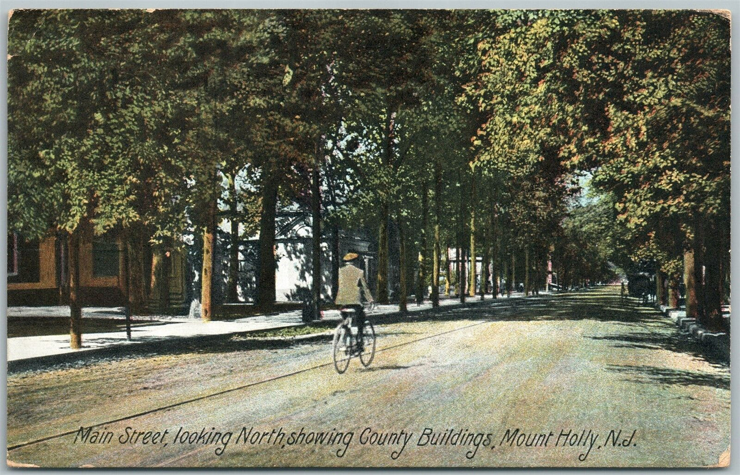 MOUNT HOLLY NJ MAIN STREET COUNTING BUILDINGS ANTIQUE POSTCARD