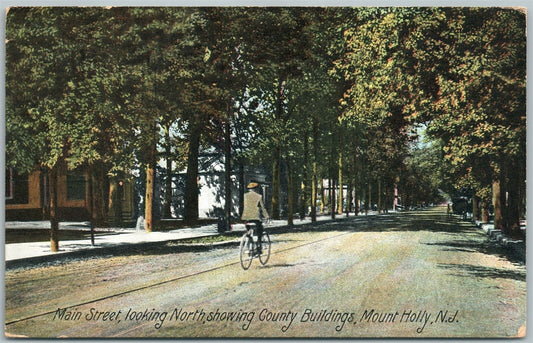 MOUNT HOLLY NJ MAIN STREET COUNTING BUILDINGS ANTIQUE POSTCARD
