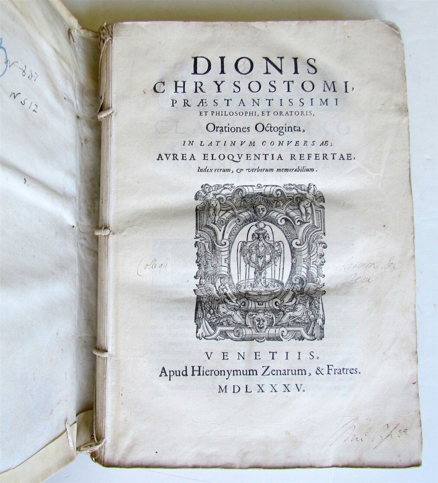 1585 DIONIS CHRYSOSTOMI ORATIONES antique VELLUM BOUND FOLIO 16th CENTURY