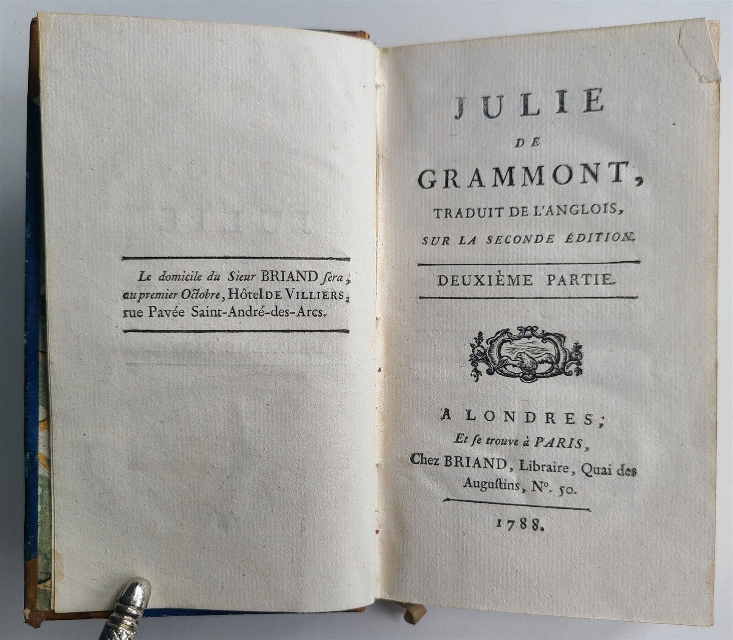 1788 JULIE de GRAMMONT in FRENCH antique VOL. II