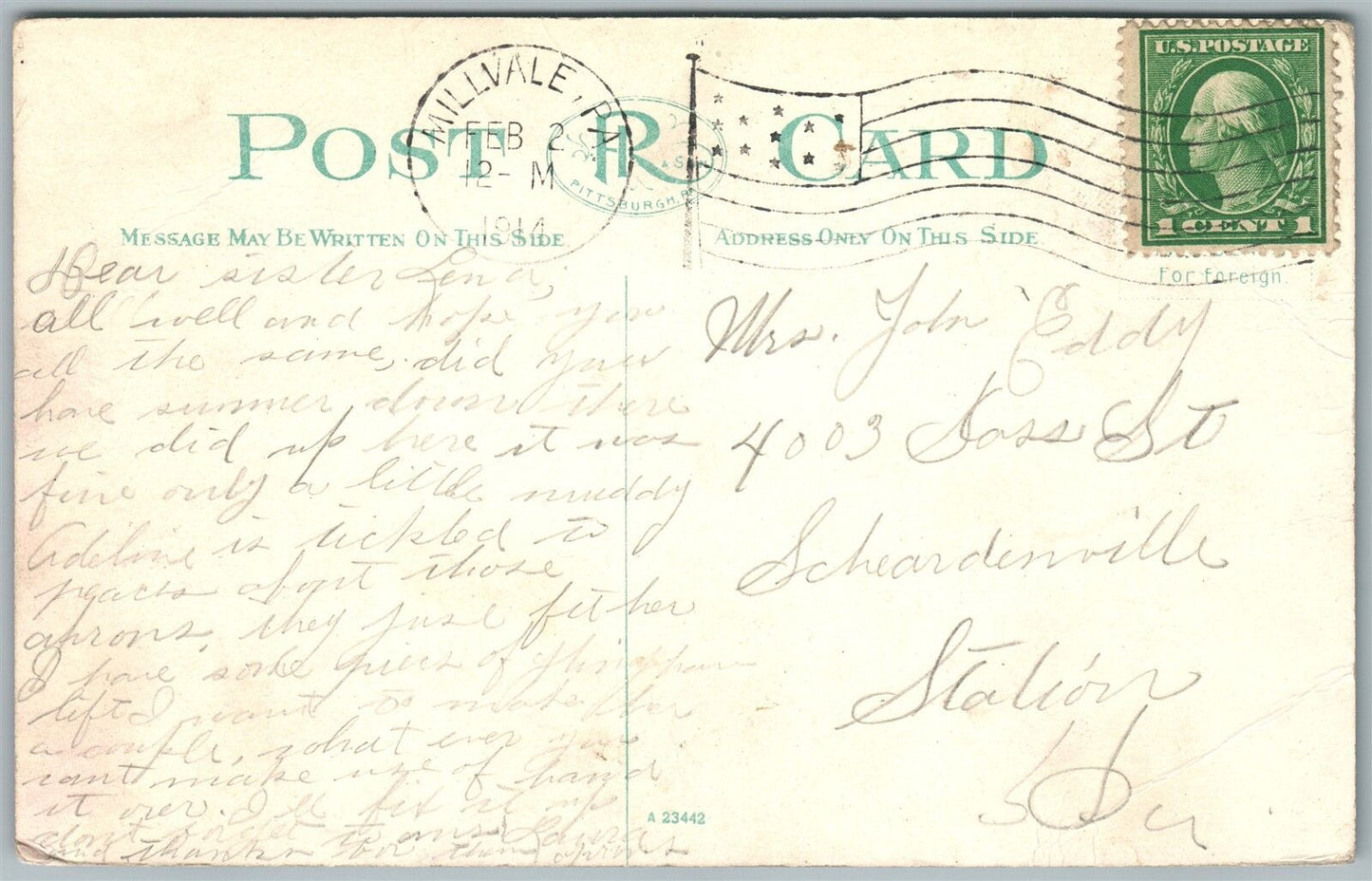 PITTSBURG PA HERR'S ISLAND & BRIDGE 1914 ANTIQUE POSTCARD