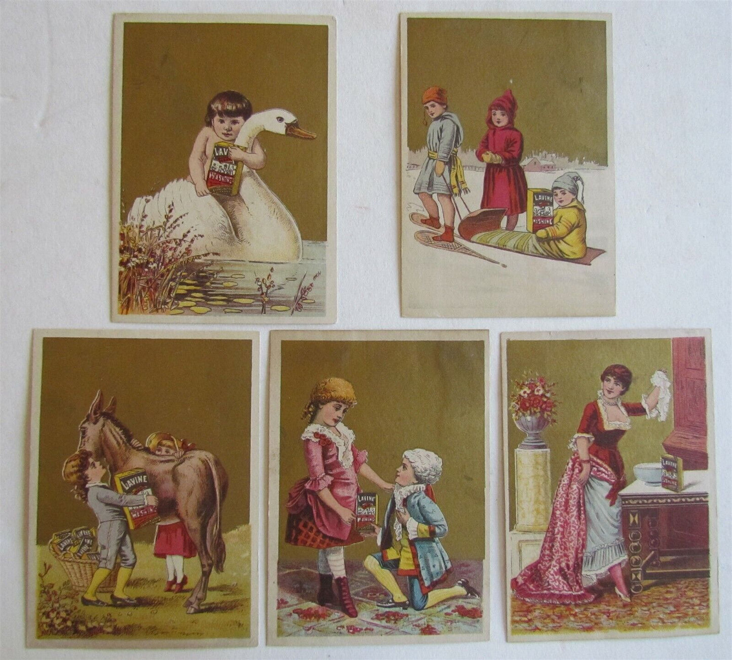 HARTFORD CT LAVINE WASHING SET OF 5 ANTIQUE VICTORIAN TRADE CARDS