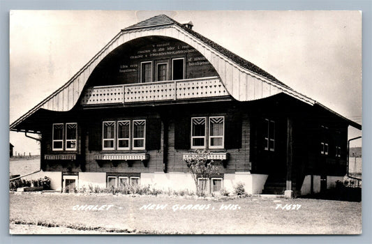 NEW GLARUS WI CHALET 1952 VINTAGE REAL PHOTO POSTCARD RPPC