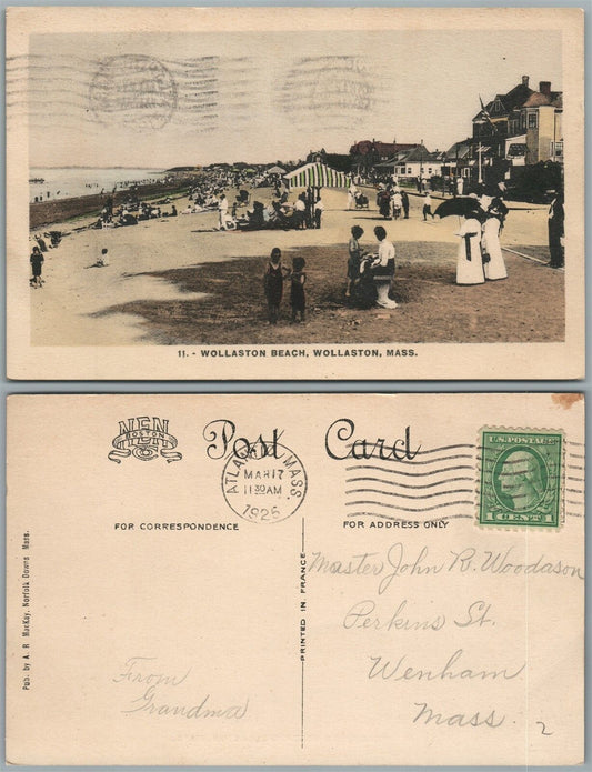 WOLLASTON MA BEACH 1925 ANTIQUE POSTCARD