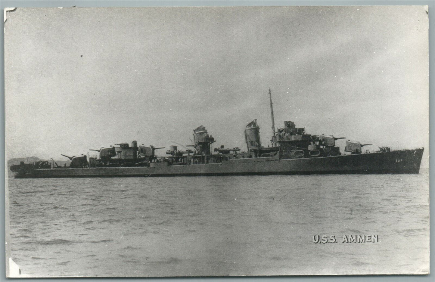 MILITARY SHIP USS AMMEN VINTAGE REAL PHOTO POSTCARD RPPC