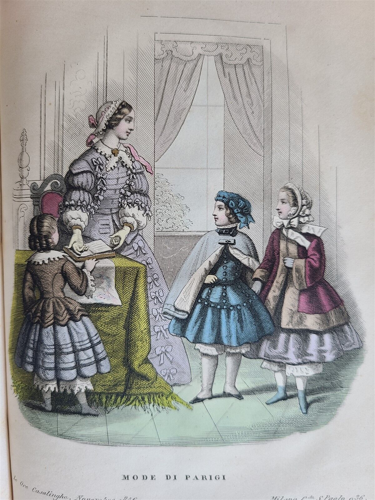 1856 LE ORE CASALINGHE antique FASHION DESIGNS ILLUSTRATED in ITALIAN