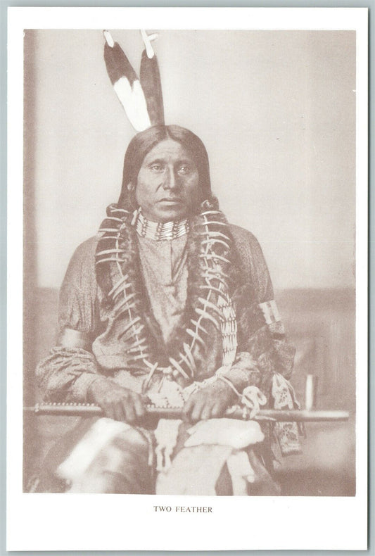 AMERICAN INDIAN TWO FEATHER UNDIVIDED ANTIQUE POSTCARD