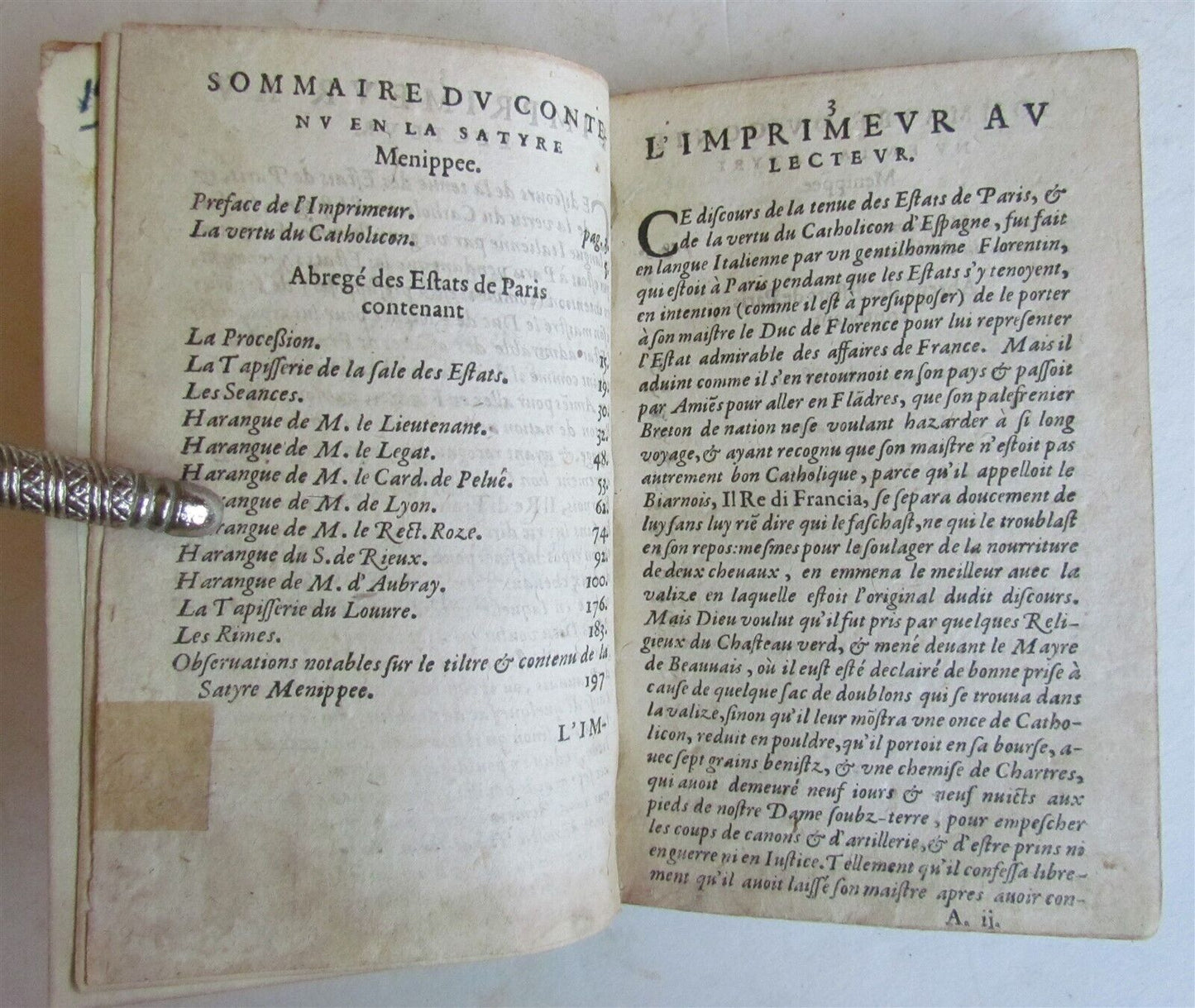 1595 SATYRE MENIPPEE DE LA VERTU DU CATHOLICON D'ESPAGNE antique SATIRICAL WORK