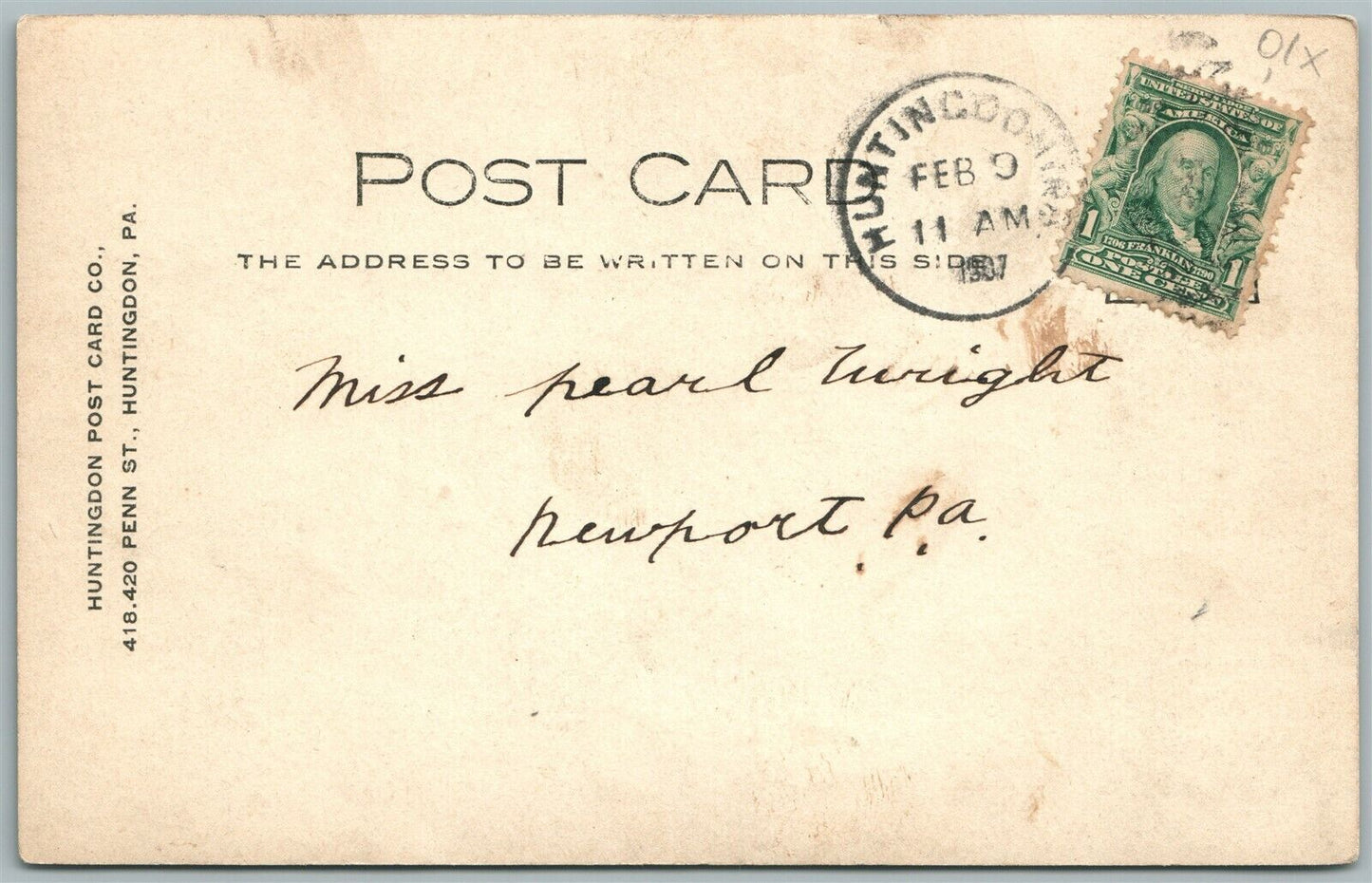 HUNTINGDON PA PENN STREET 1907 ANTIQUE REAL PHOTO POSTCARD RPPC