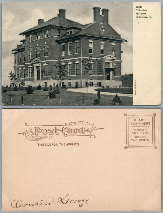 COLUMBIA PA HOSPITAL UNDIVIDED ANTIQUE POSTCARD