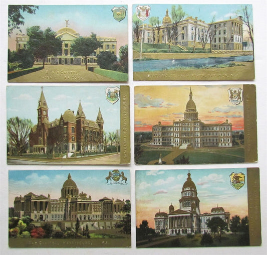 lot of 6 ANTIQUE POSTCARDS STATE CAPITOLS AZ NJ W.Va. MI PA