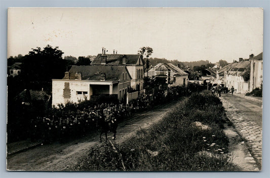 RED CROSS UNIT MARCHING STREET SCENE ANTIQUE REAL PHOTO POSTCARD RPPC