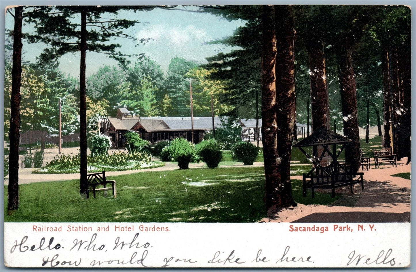 SACANDAGA PARK NY RAILROAD STATION 1905 UNDIVIDED ANTIQUE POSTCARD railway depot