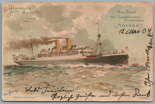 STEAMSHIP MOLTKE HAMBURG AMERIKA LINIE ANTIQUE POSTCARD