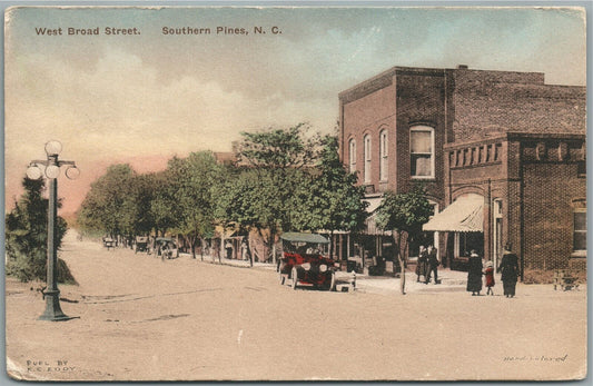 SOUTHERN PINES NC WEST BROAD STREET ANTIQUE POSTCARD