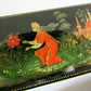 RUSSIAN PALEKH LACQUER BOX SCARLET FLOWER handpainted SIGNED vintage paper mache