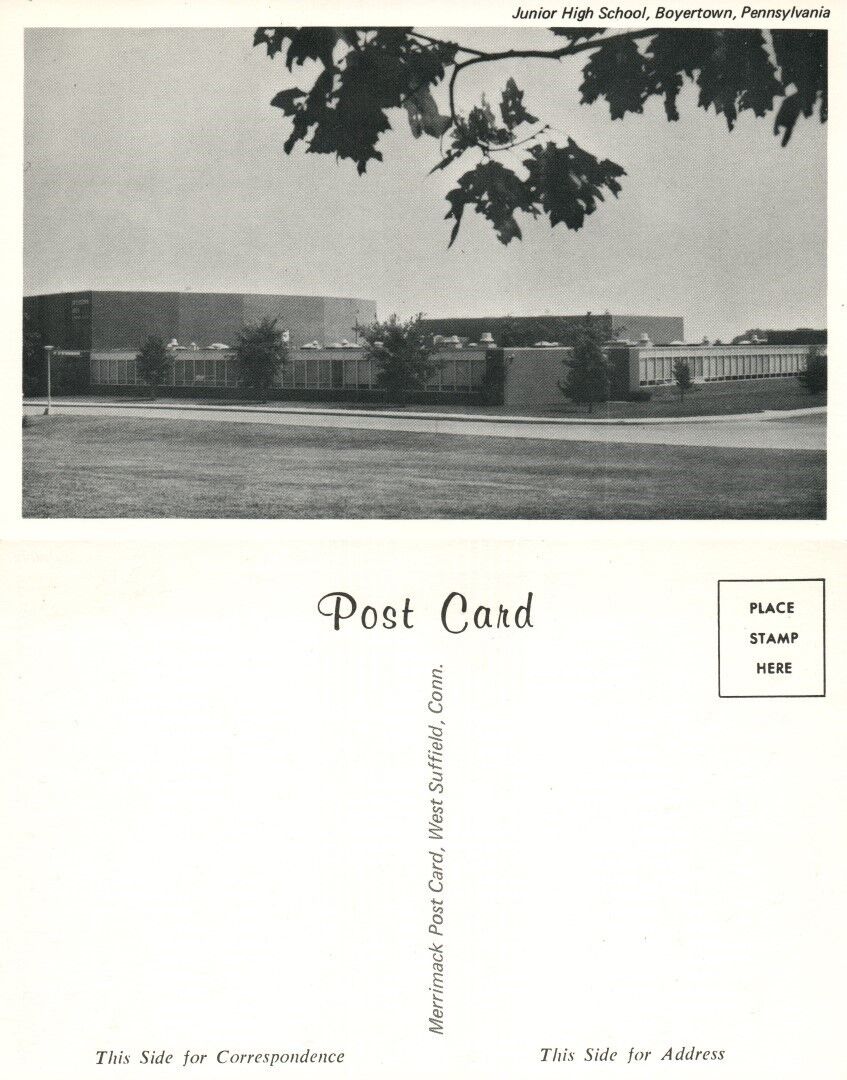 JUNIOR HIGH SCHOOL BOYERTOWN PA VINTAGE POSTCARD