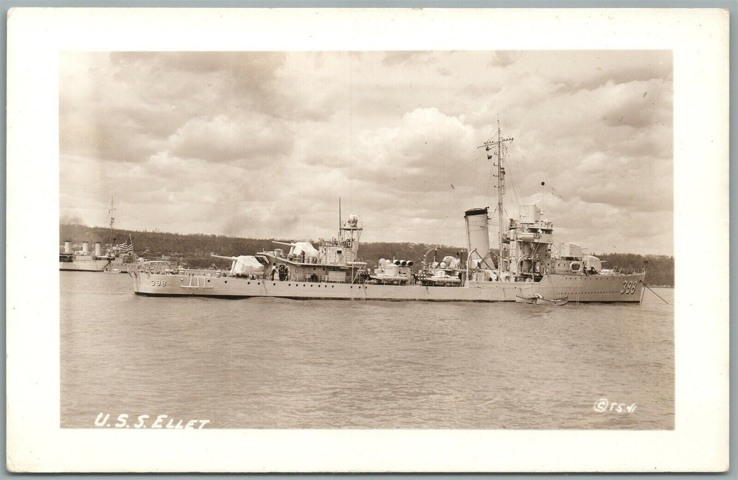 MILITARY SHIP U.SS. ELLET ANTIQUE REAL PHOTO POSTCARD RPPC