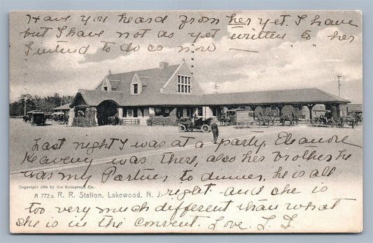 LAKEWOOD NJ RAILROAD DEPOT 1907 ANTIQUE POSTCARD railway station