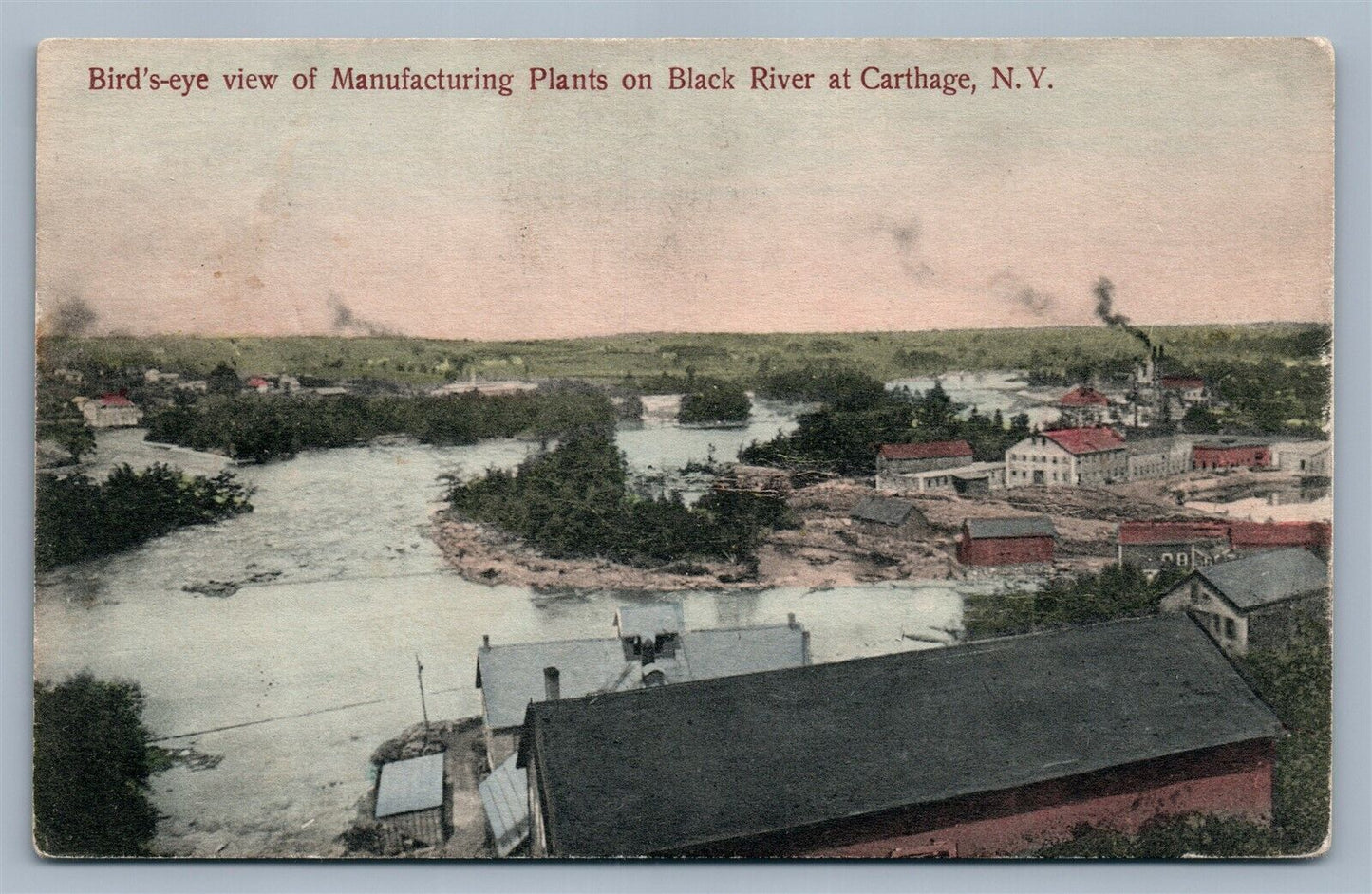 CARTHAGE NY MANUFACTURING PLANTS ON BLACK RIVER ANTIQUE POSTCARD
