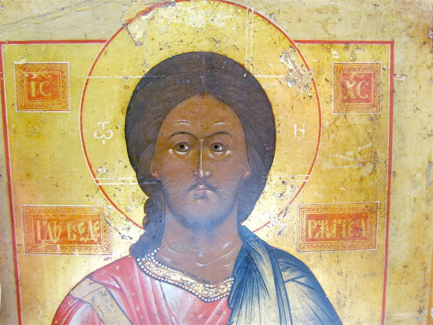 RUSSIAN ICON of JESUS CHRIST 19th CENTURY ANTIQUE hand painted HIGH QUALITY