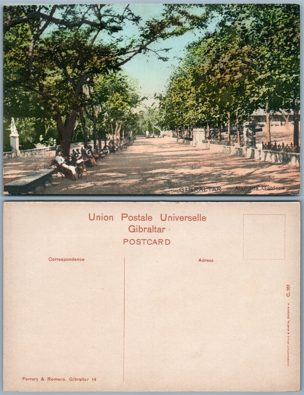 GIBRALTAR ALAMEDA GARDENS ANTIQUE POSTCARD