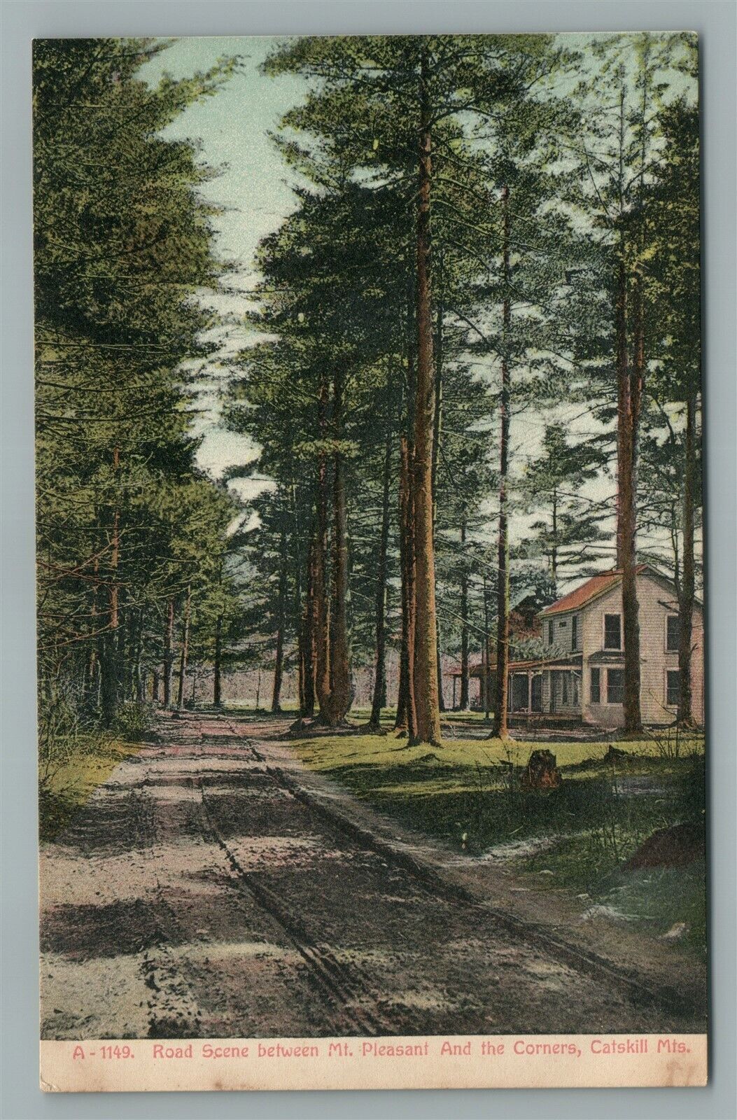 CATSKILL MTS NY ROAD BETWEEN MT. PLEASANT & THE CORNERS ANTIQUE POSTCARD