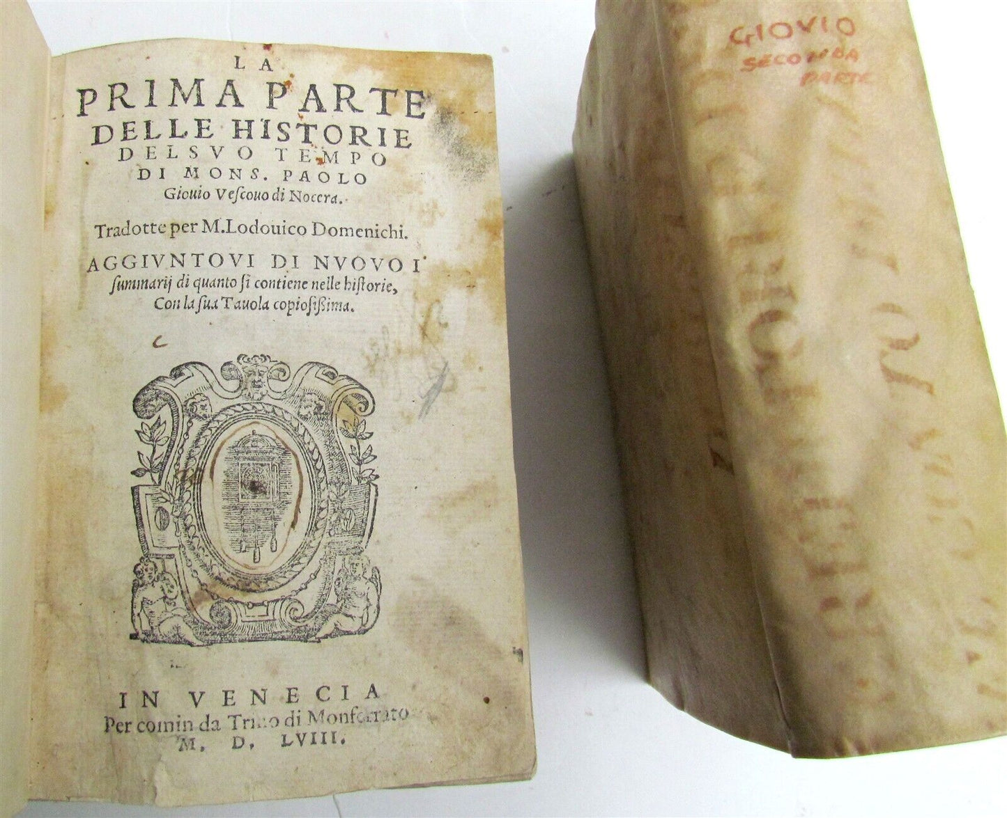 1557-1558 HISTORY 2 volumes by Paolo GIOVIO antique VELLUM BOUND 16th CENTURY