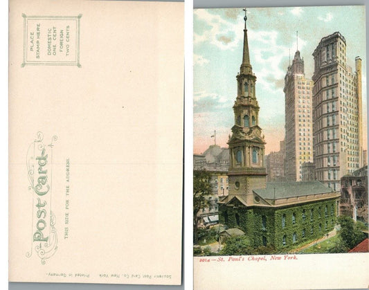 ST.PAUL'S CHAPEL N.Y. UNDIVIDED ANTIQUE POSTCARD