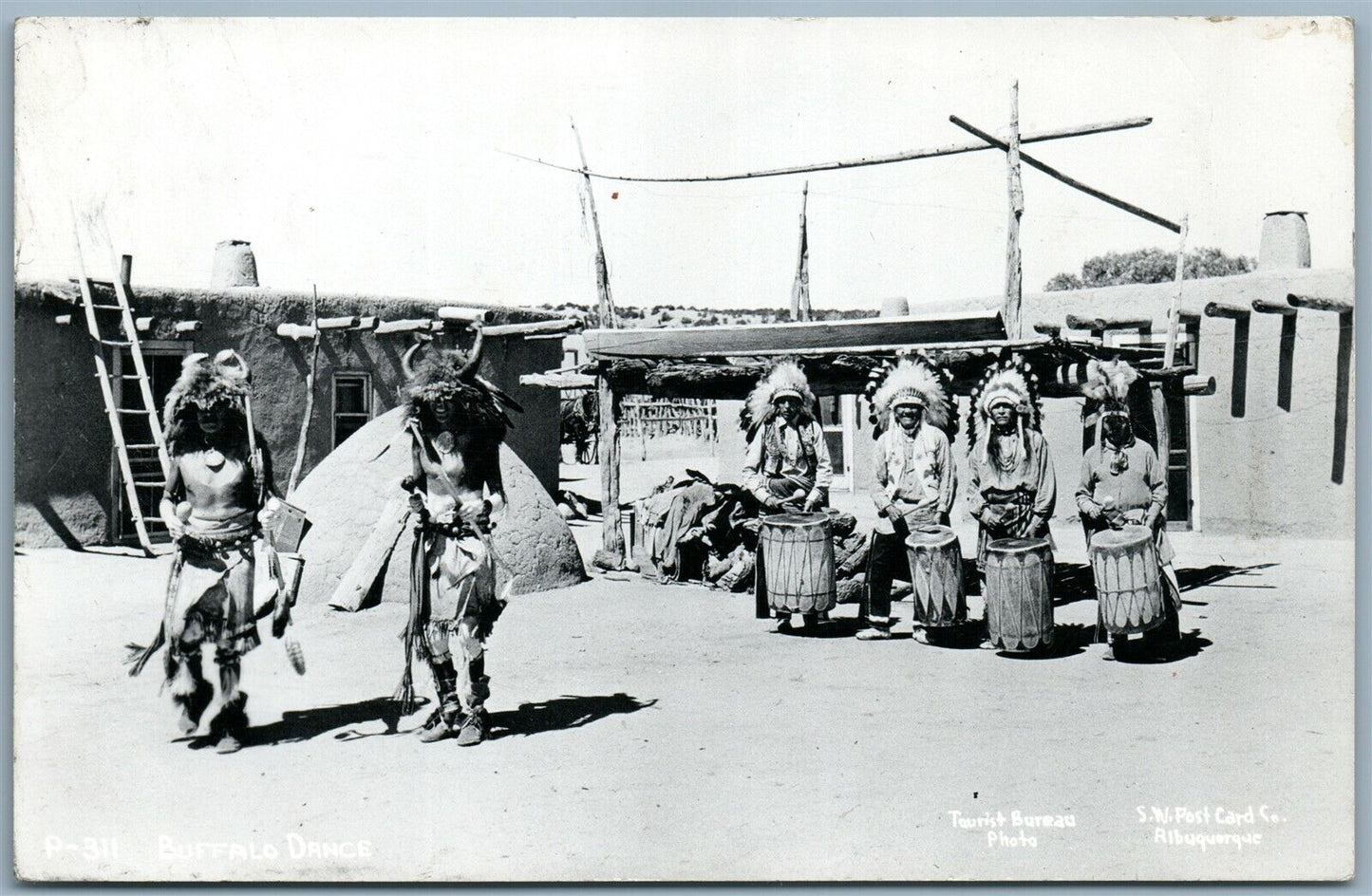 AMERICAN INDIAN BUFFALO DANCE ALBUQUERQUE N.M. ANTIQUE REAL PHOTO POSTCARD RPPC