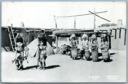 AMERICAN INDIAN BUFFALO DANCE ALBUQUERQUE N.M. ANTIQUE REAL PHOTO POSTCARD RPPC