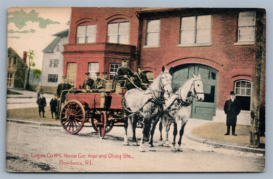 PROVIDENCE RI FIRE ENGINE CO. No.5 ANTIQUE POSTCARD firefighting