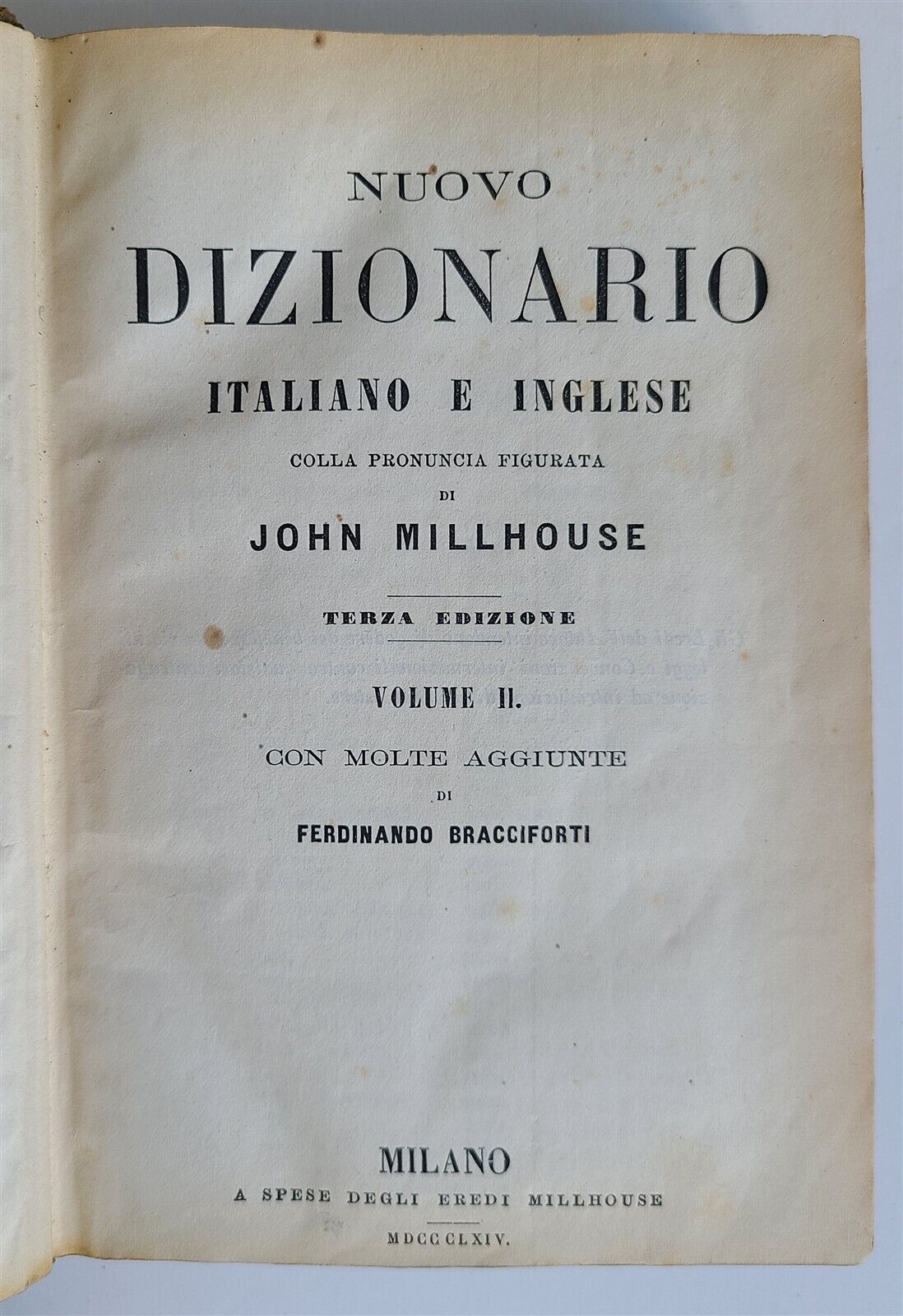 1864 ITALIAN ENGLISH DICTIONARY antique 2 VOLS NUOVO DIZIONARIO JOHN MILLHOUSE