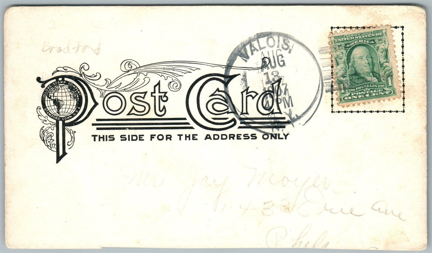 CANTON PA MAIN STREET ANTIQUE 1907 POSTCARD