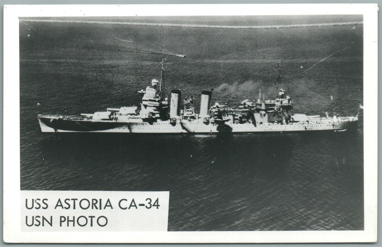 MILITARY SHIP U.S.S. ASTORIA VINTAGE REAL PHOTO POSTCARD RPPC