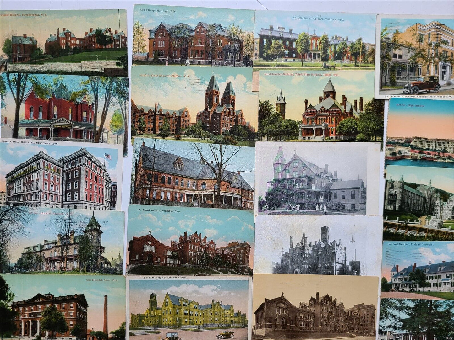 LOT of 59 POSTCARDS w/ HOSPITAL VIEWS