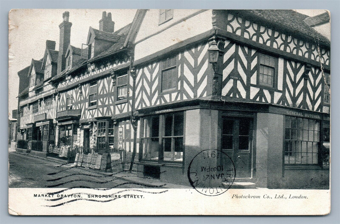 MARKET DRAYTON UK SHROPSHIRE STREET ANTIQUE POSTCARD