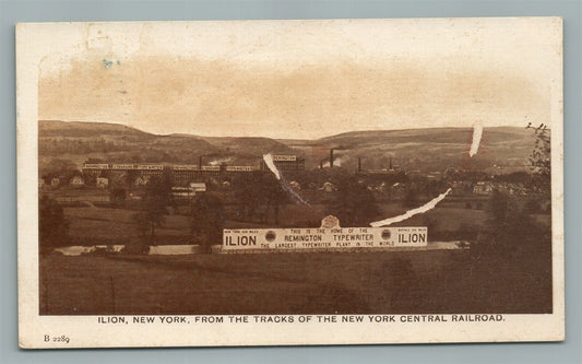 ILION NY FROM TRACKS OF NY CENTRAL RAILROAD ANTIQUE REAL PHOTO POSTCARD RPPC