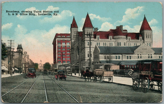 LOUISVILLE KY BROADWAY RAILROAD STATION ANTIQUE POSTCARD