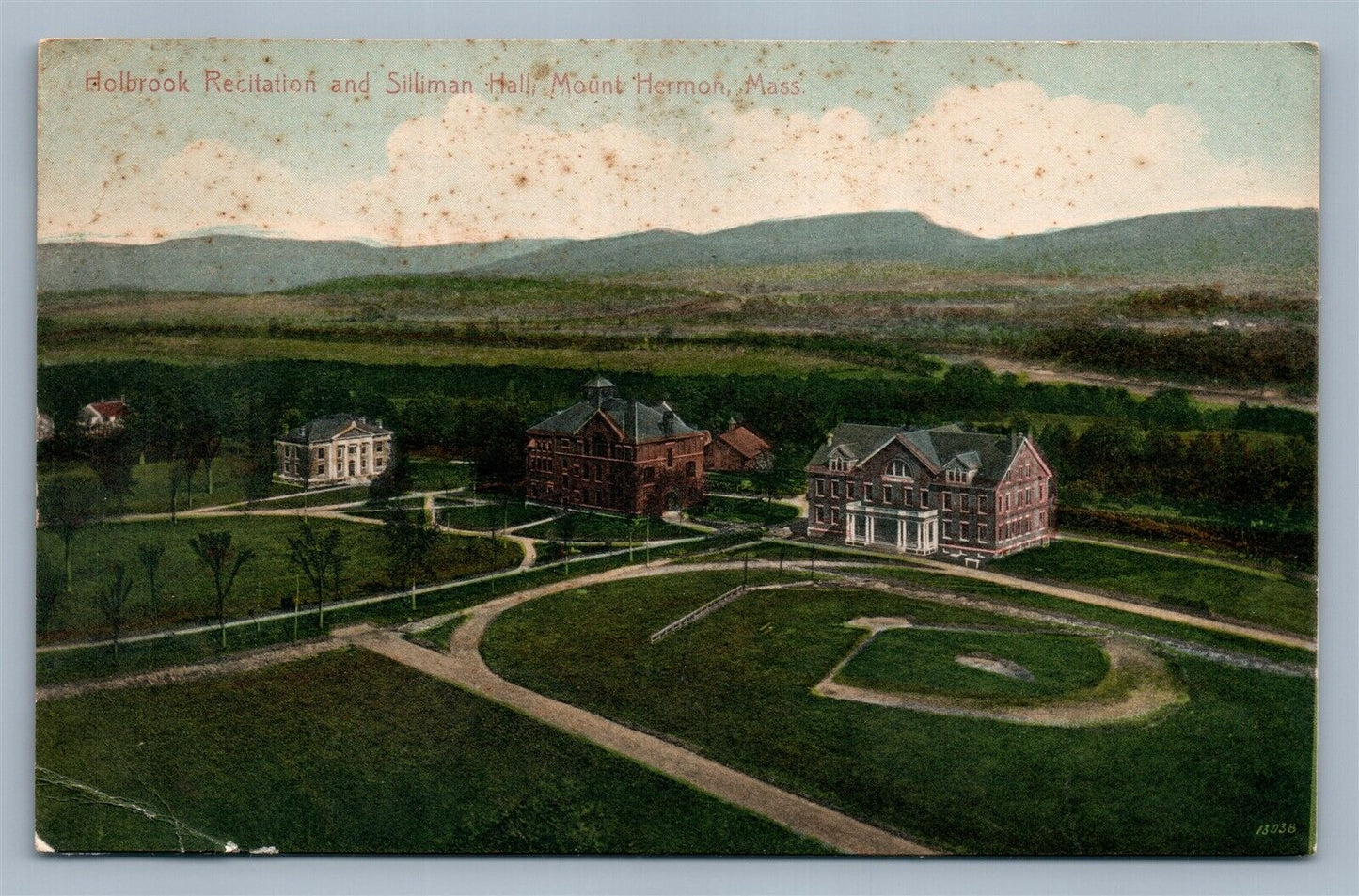 MOUNT HERMON MA HOLBROOK RECITATION & SILLIMAN HALL ANTIQUE POSTCARD
