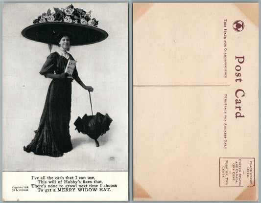 MERRY WIDOW HAT 1908 ANTIQUE POSTCARD