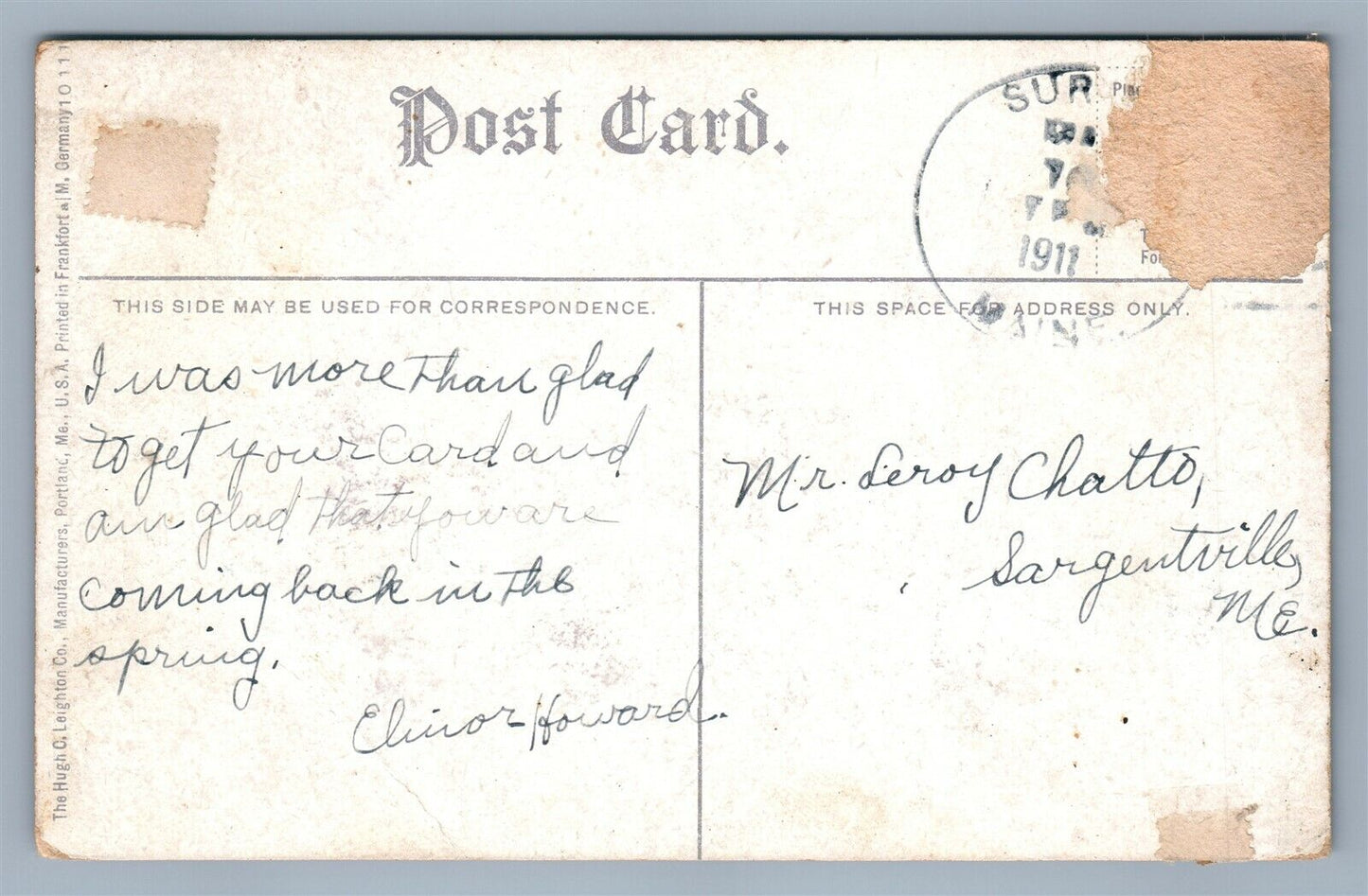 BLUEHILL BAY ME SAND ISLAND LIGHT HOUSE ANTIQUE POSTCARD