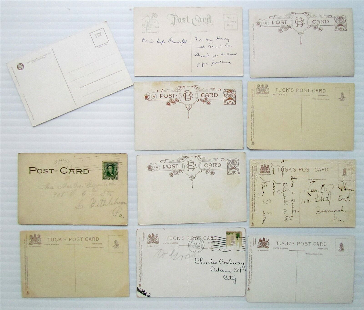 VALENTINE LOT OF 11 ANTIQUE POSTCARDS WWI ERA