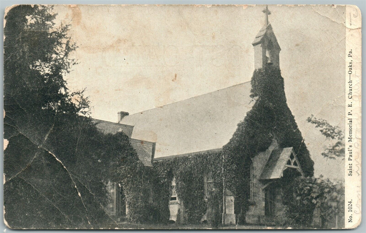 OAKS PA ST. PAUL'S MEMORIAL CHURCH 1907 UNDIVIDED ANTIQUE POSTCARD