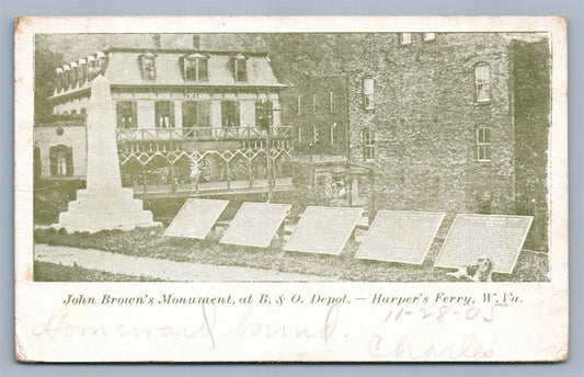 HARPER'S FERRY W.Va B & O RAILROAD DEPOT JOHN BROWN MONUMENT ANTIQUE POSTCARD