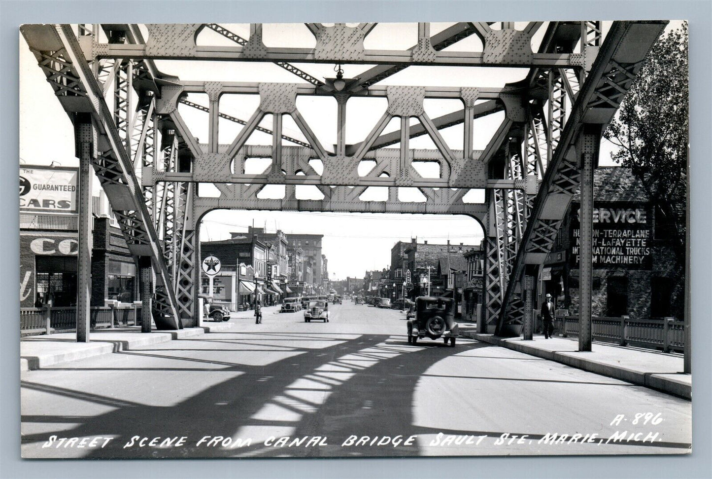 SAULT STE MARIE MI STREET FROM CANAL BRIDGE VINTAGE REAL PHOTO POSTCARD RPPC