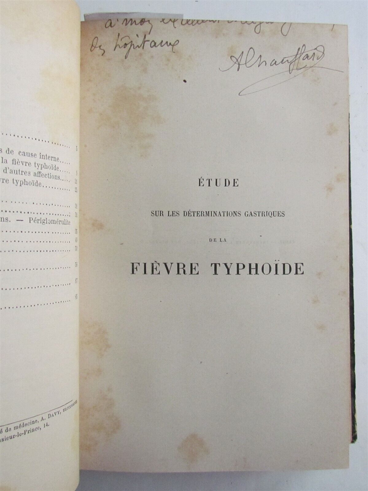 1883 TYPHOIDE FEVER TREATISE LA FIEVRE TYPHOIDE Paul Didion antique in FRENCH